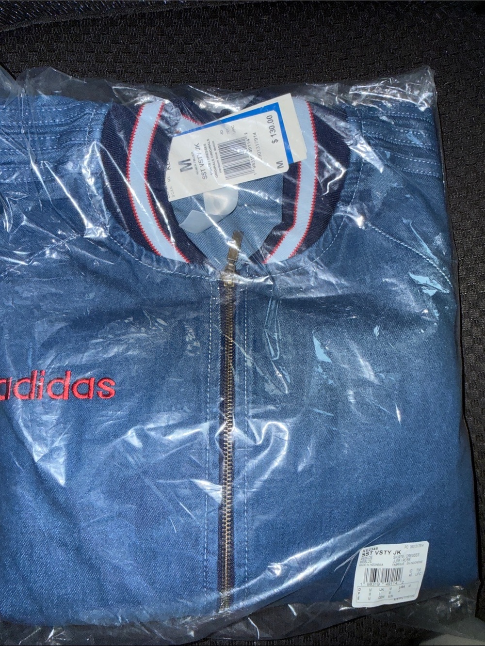NWT adidas Originals SST Denim Graphic Varsity Bomber Jacket - Picture 7 of 8